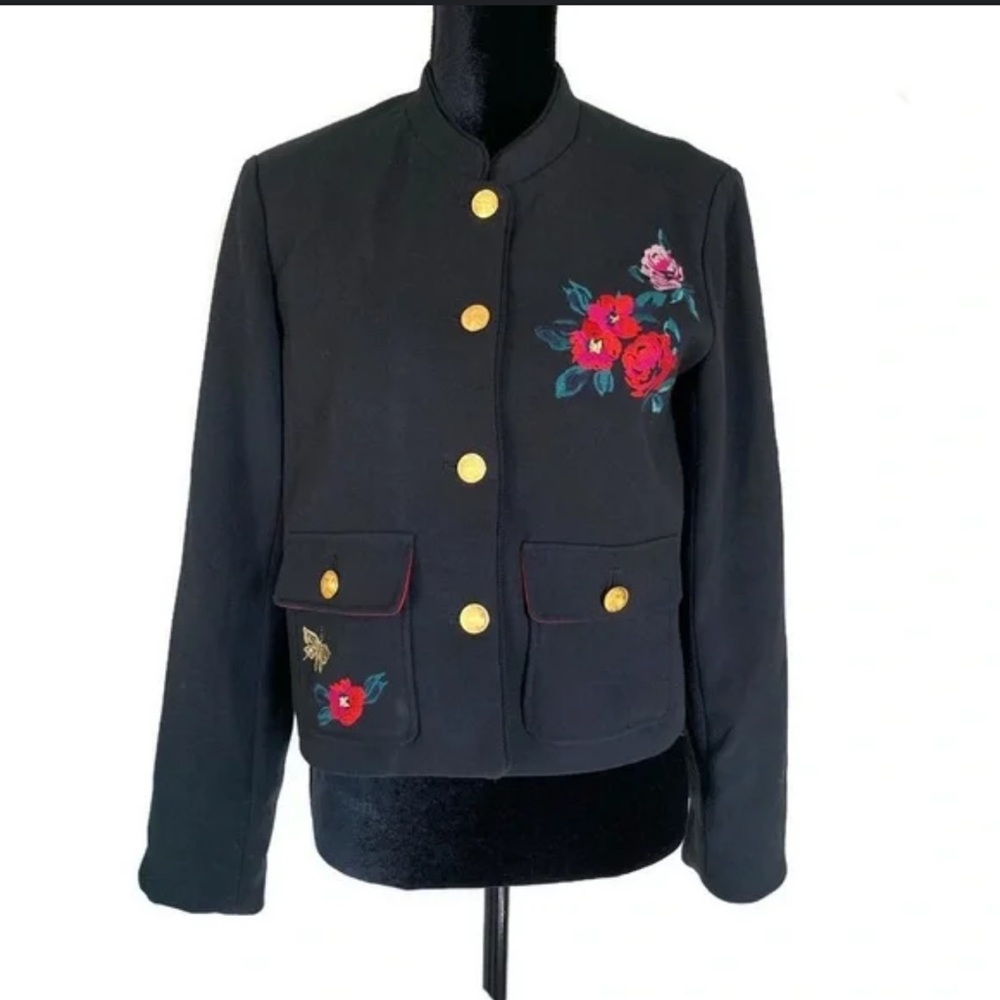 a new day Black Jacket with Red Floral Embroidery